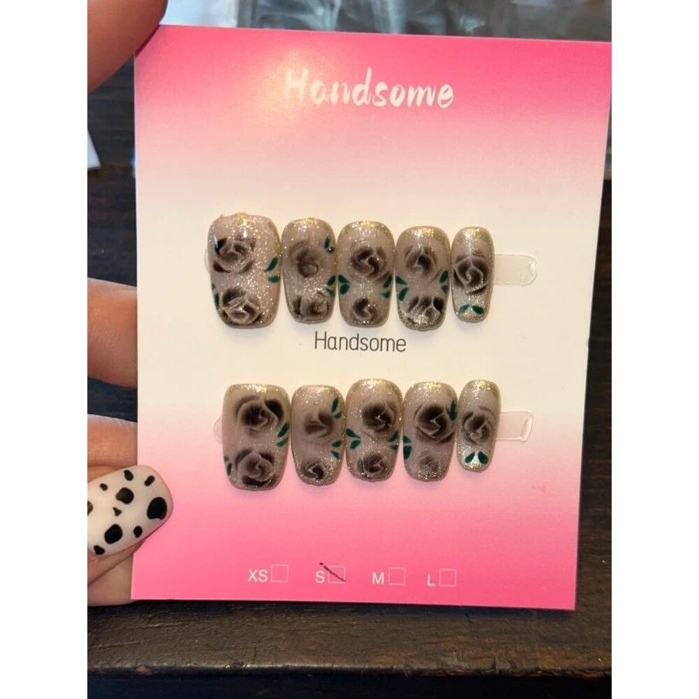 Purple Roses Square Press On Nails Size Small